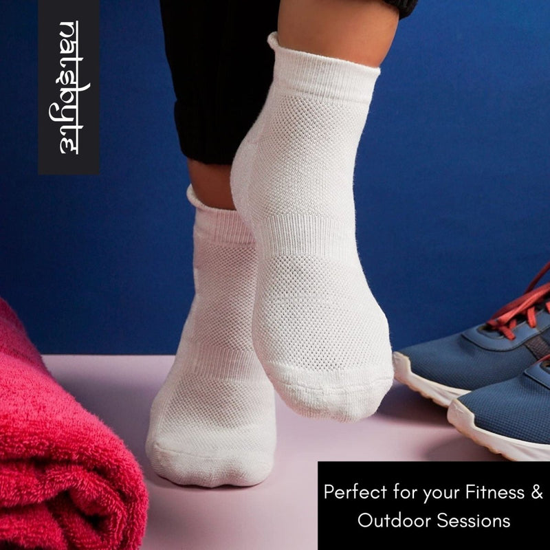 Bamboo Fiber Unisex Ankle Socks (Odour Free) - White | Verified Sustainable Womens Socks on Brown Living™