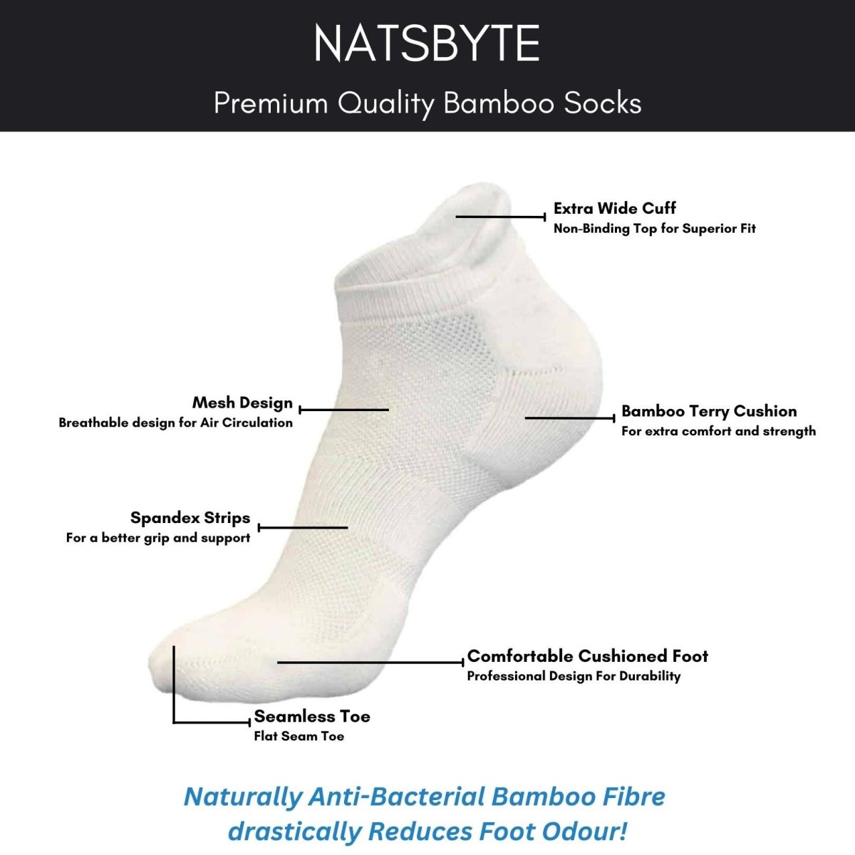 Bamboo Fiber Unisex Ankle Socks (Odour Free) - White | Verified Sustainable by Brown Living™