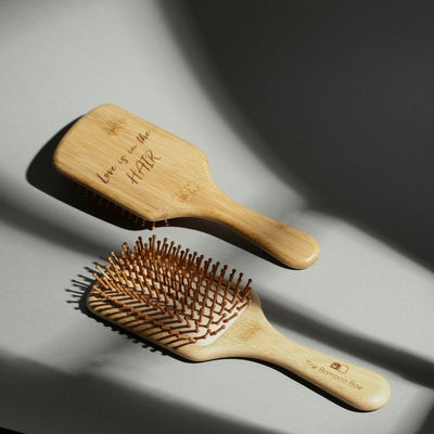 Bamboo Paddle Hair Brush | Bamboo Bristles Detangling Comb | With Cotton Pouch – Hair Comb on Brown Living™. SKU: TBB - 89. Img 1.