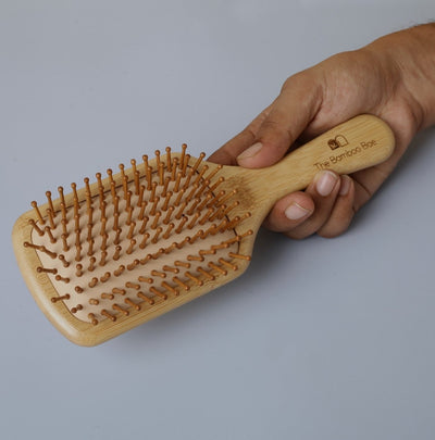 Bamboo Paddle Hair Brush | Bamboo Bristles Detangling Comb | With Cotton Pouch – Hair Comb on Brown Living™. SKU: TBB - 89. Img 2.
