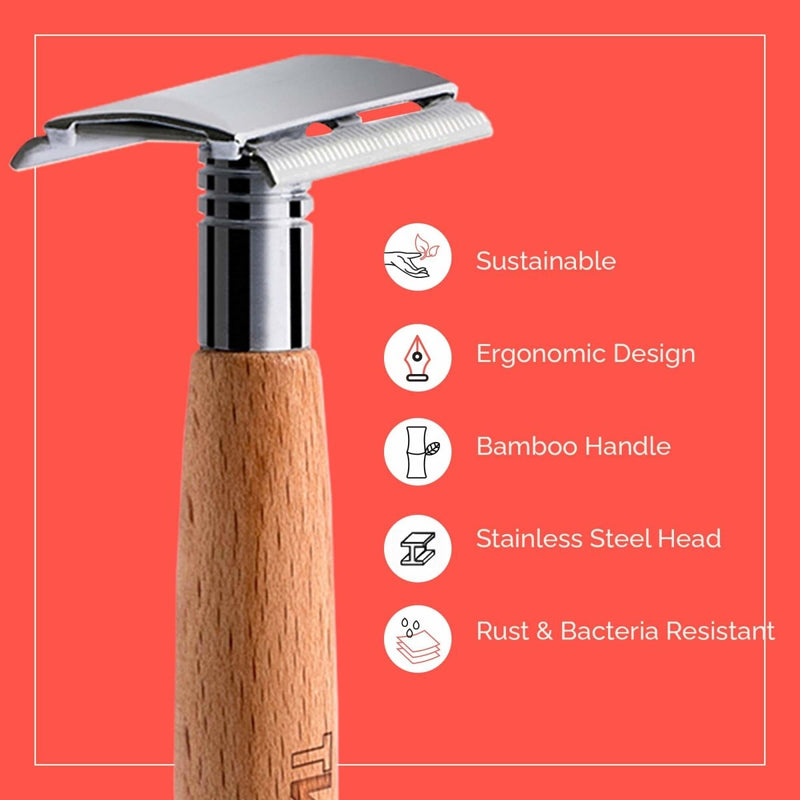 Bamboo Safety Razor for Men & Women With Bio - degradable 40 Blades | Verified Sustainable by Brown Living™