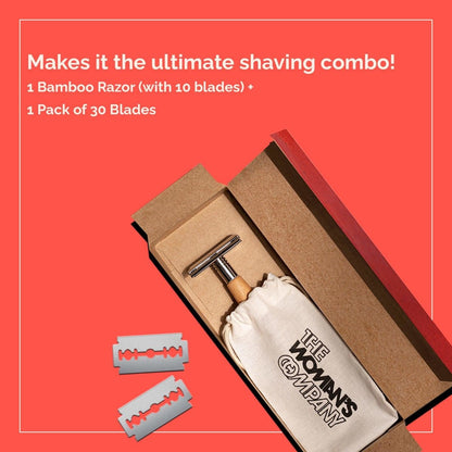 Bamboo Safety Razor for Men & Women With Bio - degradable Blades 10 + 30pcs – Shaving Razor by The Woman's Company available on Brown Living™. . SKU: TWC33349_1. Img 5.