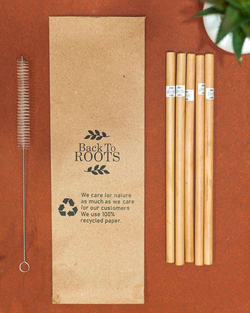 Buy Bamboo Straw | Eco Friendly & Natural | Pack of 5 + Cleaner | Shop Verified Sustainable Products on Brown Living