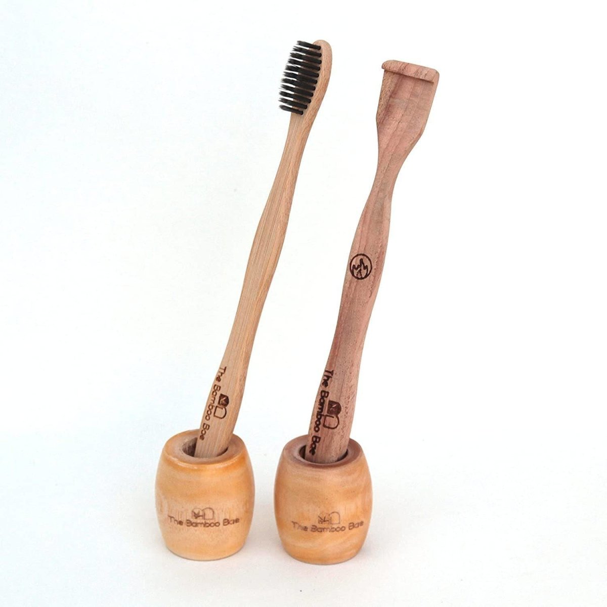 Bamboo Toothbrush and Tongue Cleaner with 2 Holders Combo | Oral Care Kit | With Reusable Jute Pouch | Verified Sustainable by Brown Living™