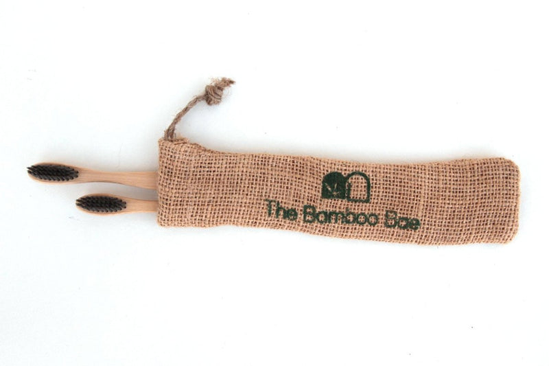 Buy Bamboo Toothbrush | Charcoal Bristles | With Reusable Jute Pouch | Shop Verified Sustainable Tooth Brush on Brown Living™