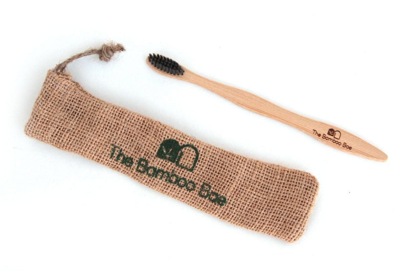 Buy Bamboo Toothbrush | Charcoal Bristles | With Reusable Jute Pouch | Shop Verified Sustainable Products on Brown Living