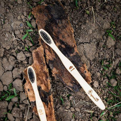 Bamboo Toothbrush Charcoal Infused Bristles - Pack of 4 – Tooth Brush on Brown Living™. SKU: 192 - 06627 - bamboo - toothbrush - charcoal - infused - bristles - p. Img 3.