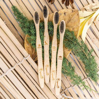 Bamboo Toothbrush Charcoal Infused Bristles - Pack of 4 | Verified Sustainable by Brown Living™