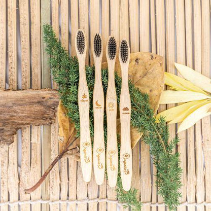 Bamboo Toothbrush Charcoal Infused Bristles - Pack of 4 | Verified Sustainable by Brown Living™