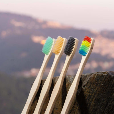Bamboo Toothbrush Colour Pack 4 Pcs – Tooth Brush on Brown Living™. SKU: 192 - 16594 - colourfulpackof4. Img 3.