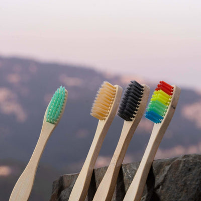 Bamboo Toothbrush Colour Pack 4 Pcs – Tooth Brush on Brown Living™. SKU: 192 - 16594 - colourfulpackof4. Img 1.
