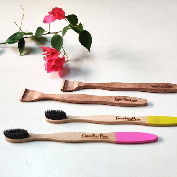 Buy Bamboo Toothbrush & Neem Wood Tongue Cleaner - Combo Pack | Shop Verified Sustainable Products on Brown Living