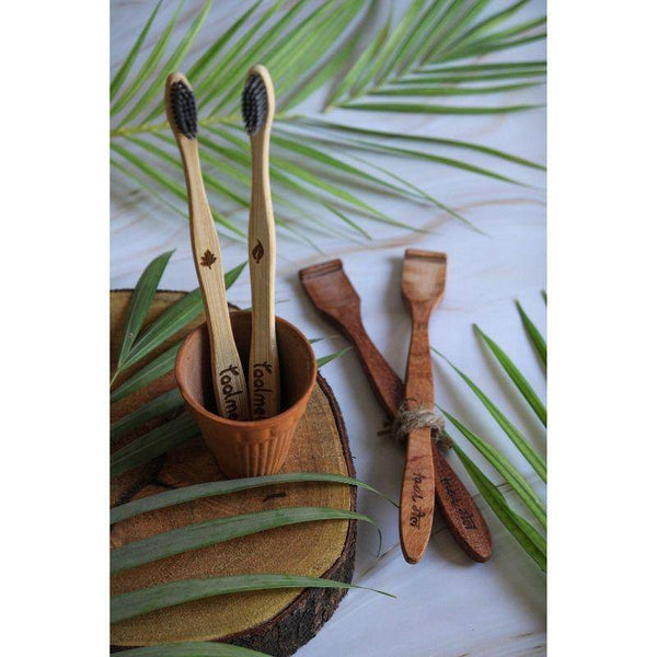 Buy Bamboo Toothbrush & Neem Wood Tongue Cleaner - Pack Of 2 Each | Shop Verified Sustainable Oral Care on Brown Living™