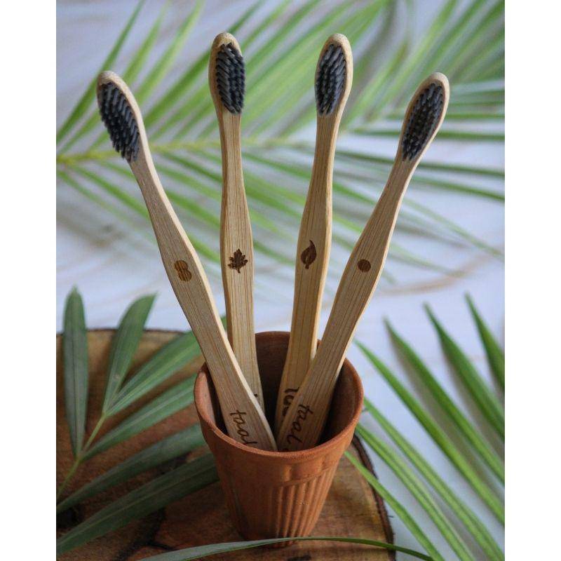 Buy Bamboo Toothbrush with Charcoal Infused Soft bristles | BPA FREE | Sustainable Bamboo | Pack of 4 | Shop Verified Sustainable Products on Brown Living