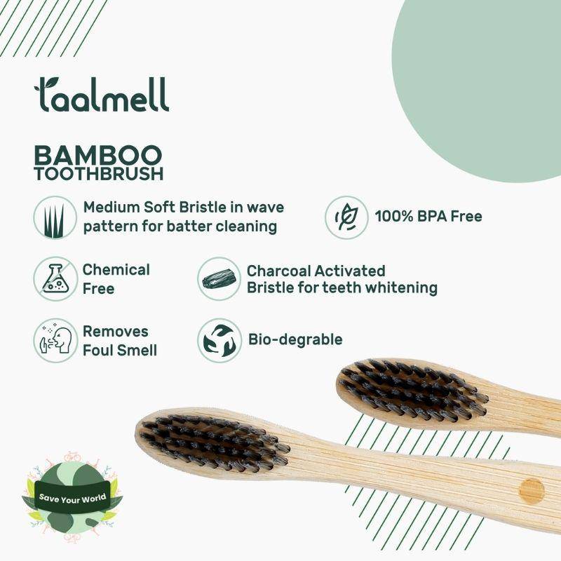 Buy Bamboo Toothbrush with Charcoal Infused Soft bristles | BPA FREE | Sustainable Bamboo | Pack of 4 | Shop Verified Sustainable Products on Brown Living