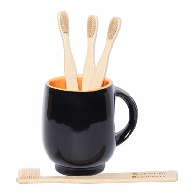 Bamboo Toothbrush With Plant Based Bristles Pack of 4 – Tooth Brush on Brown Living™. SKU: BAMBOOLOGY - BTAW21TB61. Img 1.
