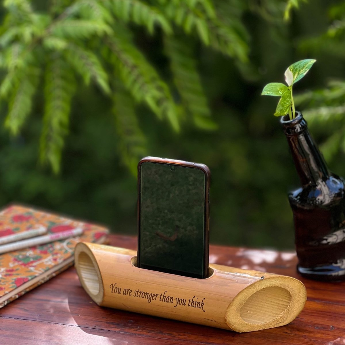 You are Stronger Than You Think Bamboobeat Natural Speaker - Portable Mobile Holder | Verified Sustainable by Brown Living™