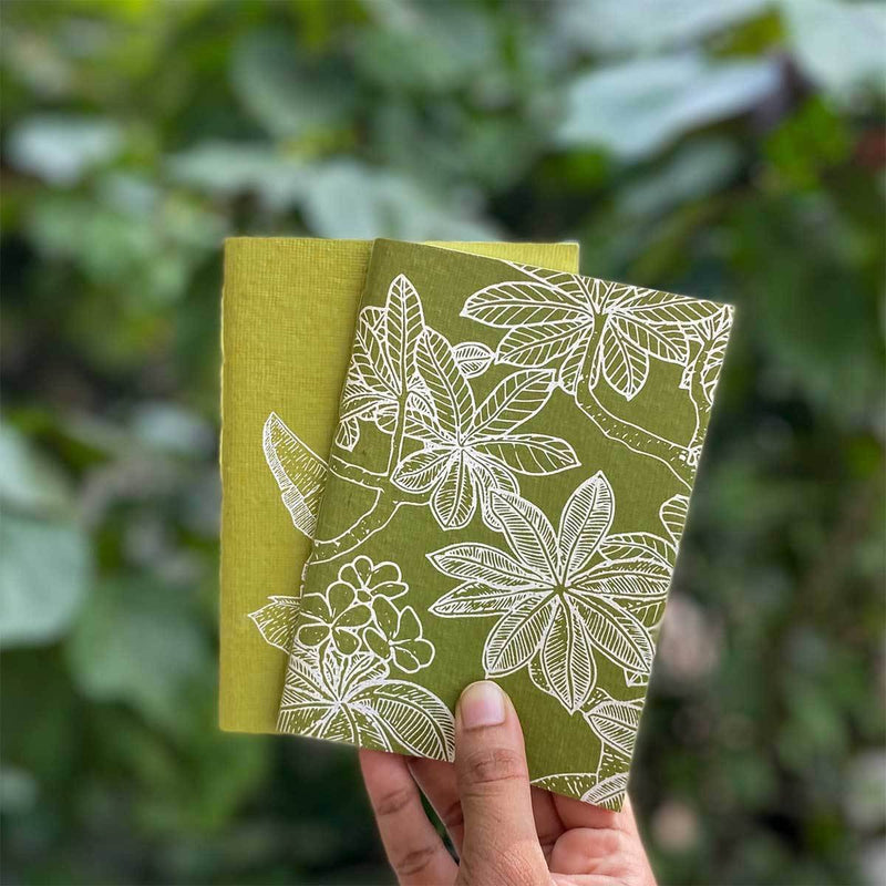 Buy Banaana & Frangipani - Set of 2 Handcrafted Notebooks - Lime Green + Olive Green | Shop Verified Sustainable Products on Brown Living