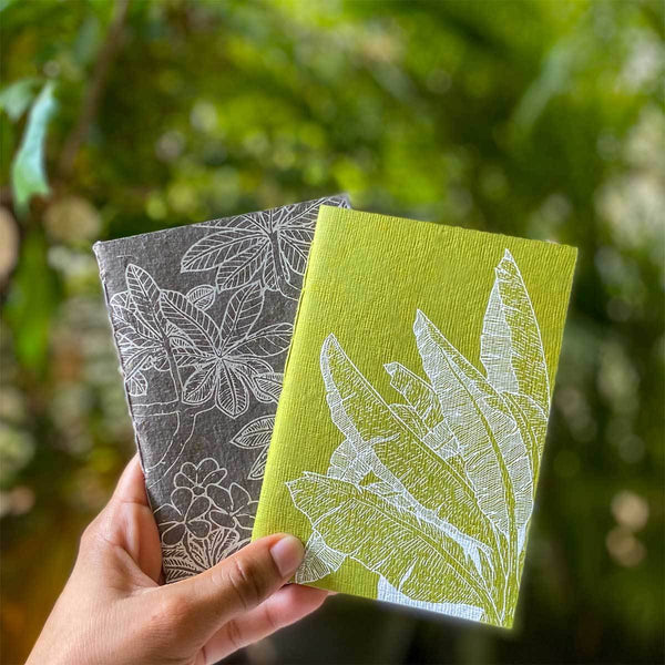 Buy Banaana & Frangipani - Set of 2 Handcrafted Notebooks - Lime Green + Slate Gray | Shop Verified Sustainable Products on Brown Living