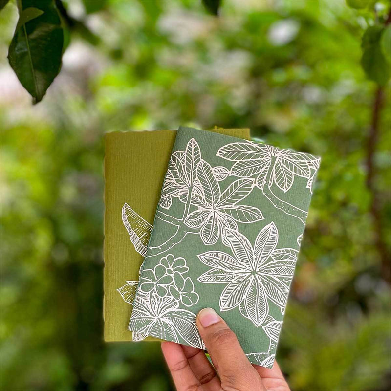 Buy Banaana & Frangipani - Set of 2 Handcrafted Notebooks - Olive Green + Forest Green | Shop Verified Sustainable Products on Brown Living