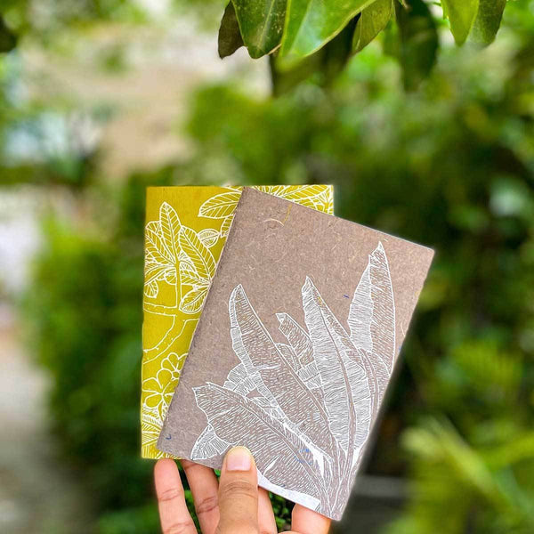 Buy Banaana & Frangipani - Set of 2 Handcrafted Notebooks - Slate Gray + Lime Green | Shop Verified Sustainable Products on Brown Living