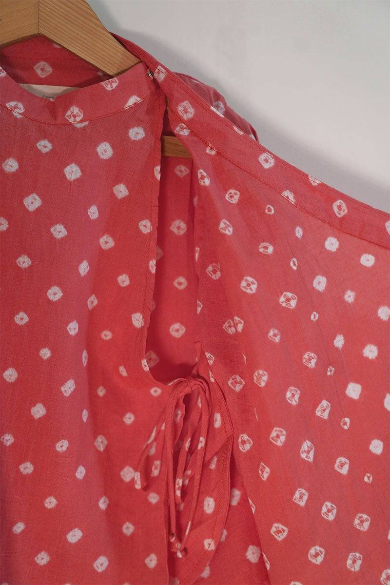 Bare Your Heart' Unisex Kedia Bandhini Kurta In Coral | Verified Sustainable by Brown Living™