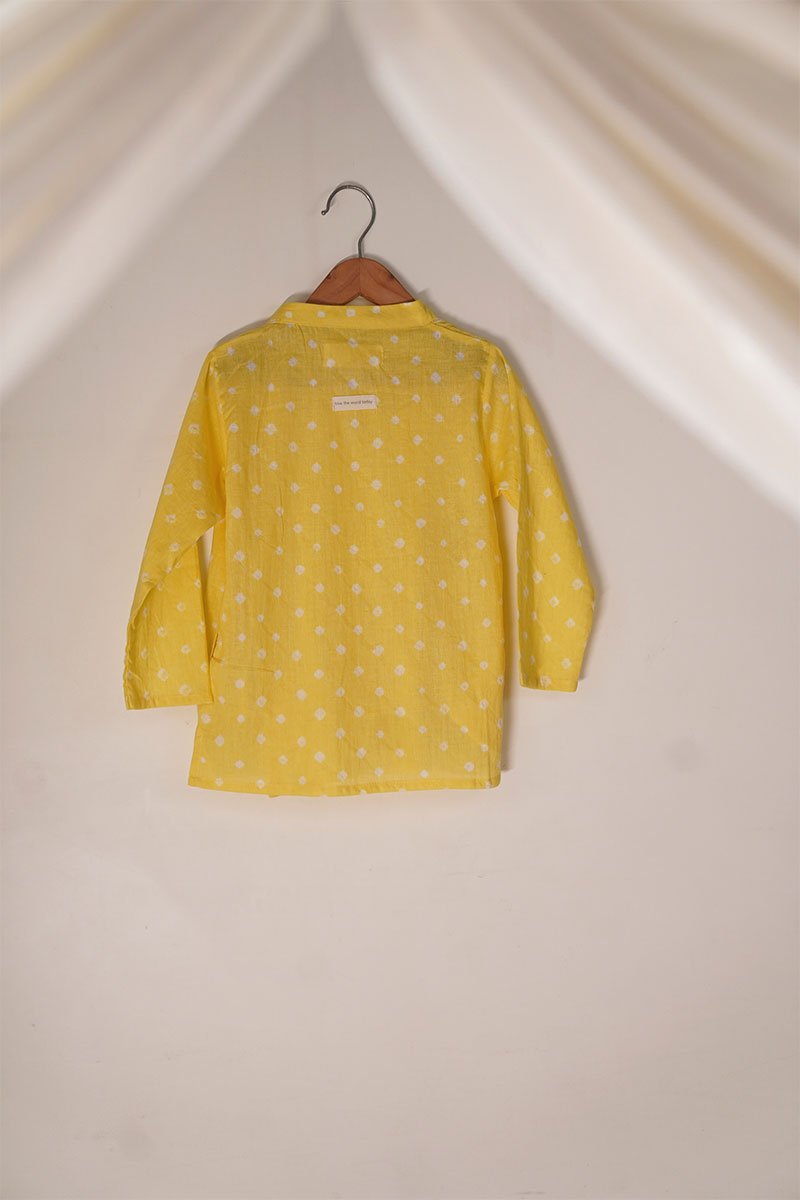 Buy Bare Your Heart' Unisex Kedia Bandhini Kurta In Yellow | Shop Verified Sustainable Kids Tops on Brown Living™