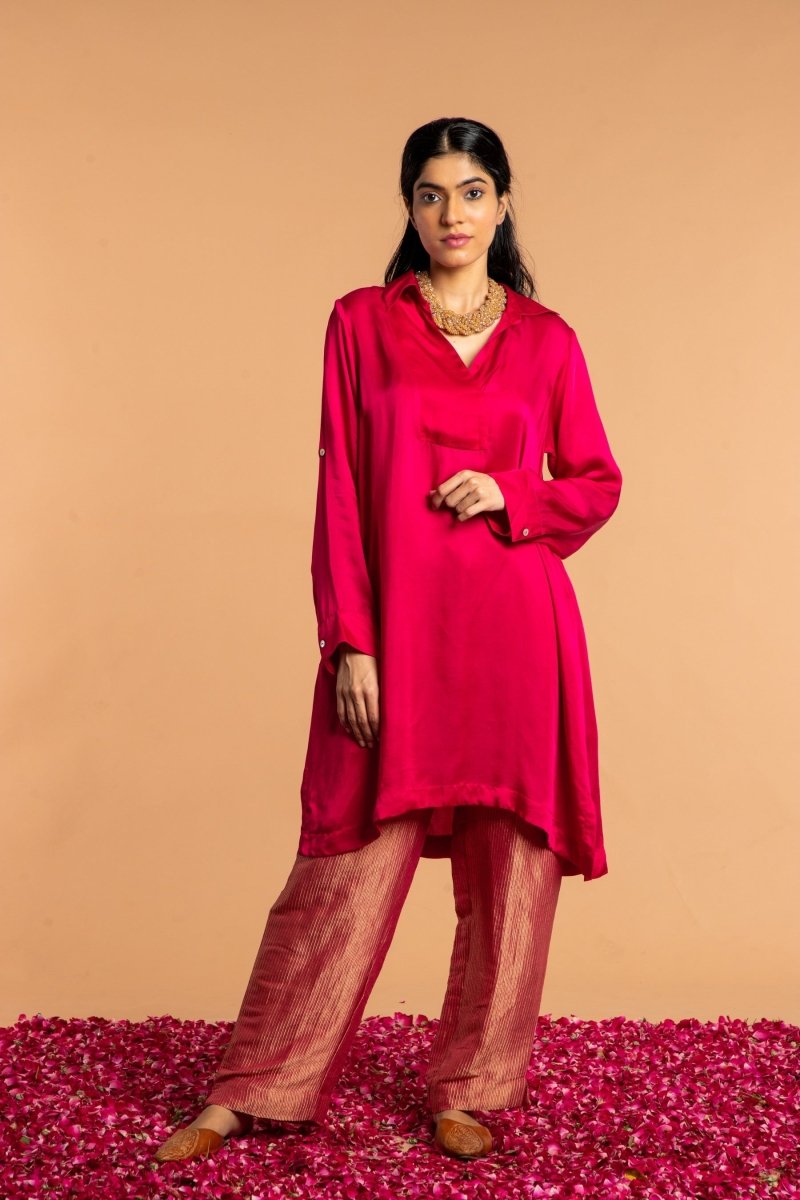 Buy Basic Collared Modal Satin Kurta | Shop Verified Sustainable Products on Brown Living