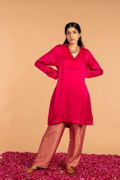 Basic Collared Modal Satin Kurta | Verified Sustainable by Brown Living™