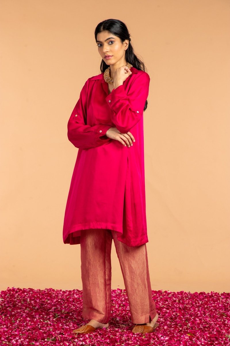 Basic Collared Modal Satin Kurta | Verified Sustainable by Brown Living™