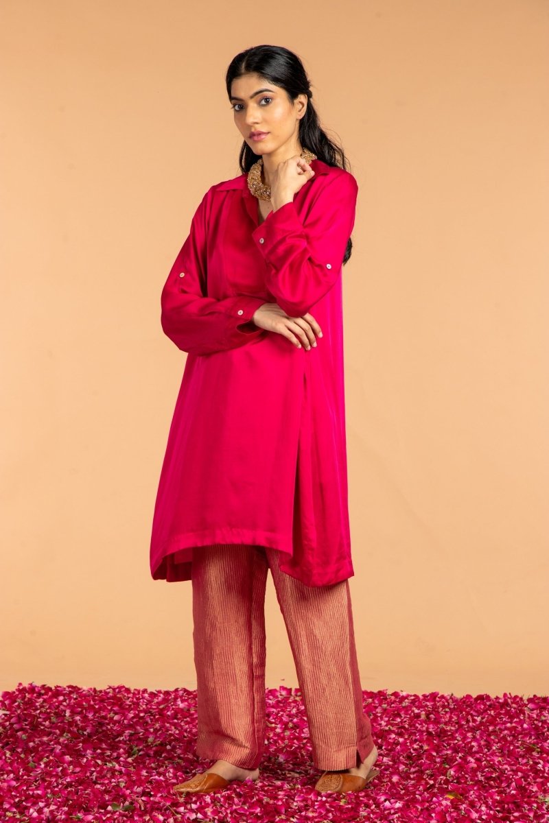 Buy Basic Collared Modal Satin Kurta | Shop Verified Sustainable Products on Brown Living