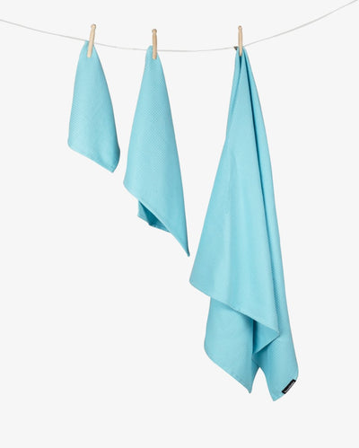 Bath, Hand & Face Towel | Sorrento Waffle Aqua - Set of 3 – Bath Linens on Brown Living™. SKU: WBS002. Img 4.