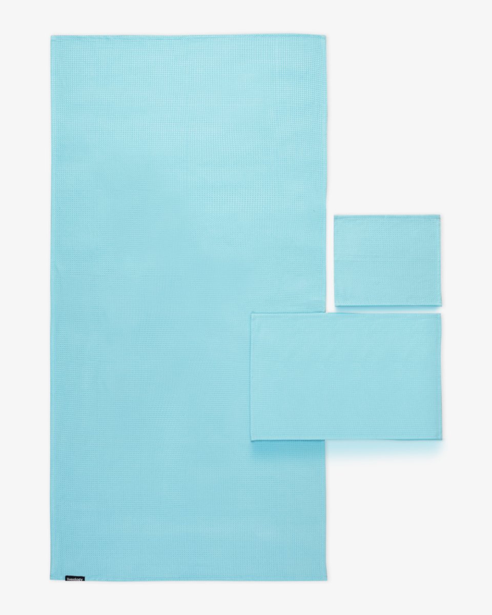 Bath, Hand & Face Towel | Sorrento Waffle Aqua - Set of 3 | Verified Sustainable by Brown Living™