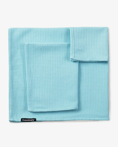 Bath, Hand & Face Towel | Sorrento Waffle Aqua - Set of 3 – Bath Linens on Brown Living™. SKU: WBS002. Img 5.
