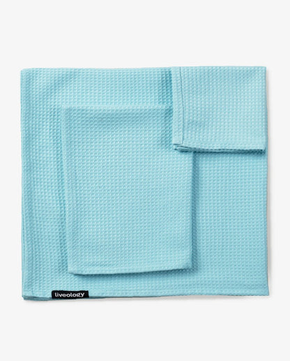 Bath, Hand & Face Towel | Sorrento Waffle Aqua - Set of 3 | Verified Sustainable by Brown Living™