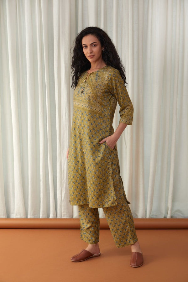 Bay Leaf Green Tencel Kurta with Farshi Pants | Verified Sustainable Womens Kurta on Brown Living™