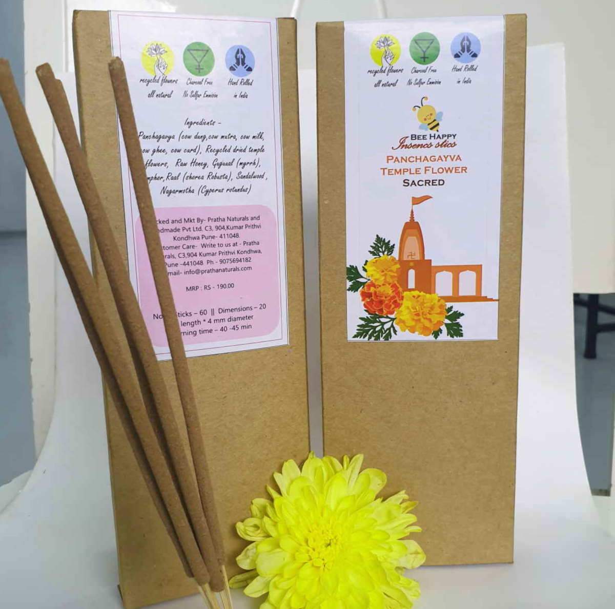 Bee Happy Incense stick | Panchgavya Temple flower Sacred (Pack of 2) | Verified Sustainable by Brown Living™