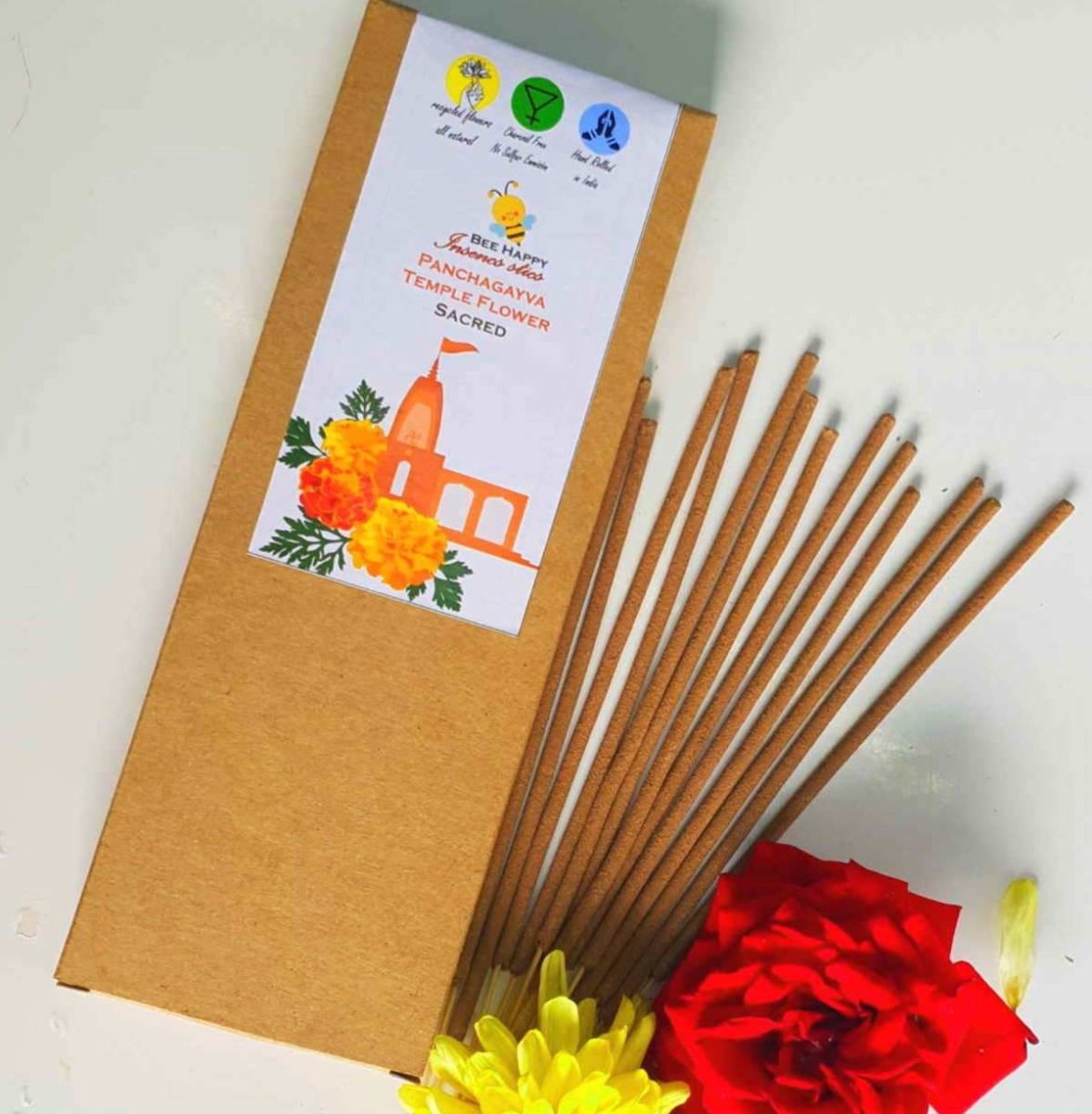 Bee Happy Incense stick | Panchgavya Temple flower Sacred (Pack of 2) | Verified Sustainable by Brown Living™