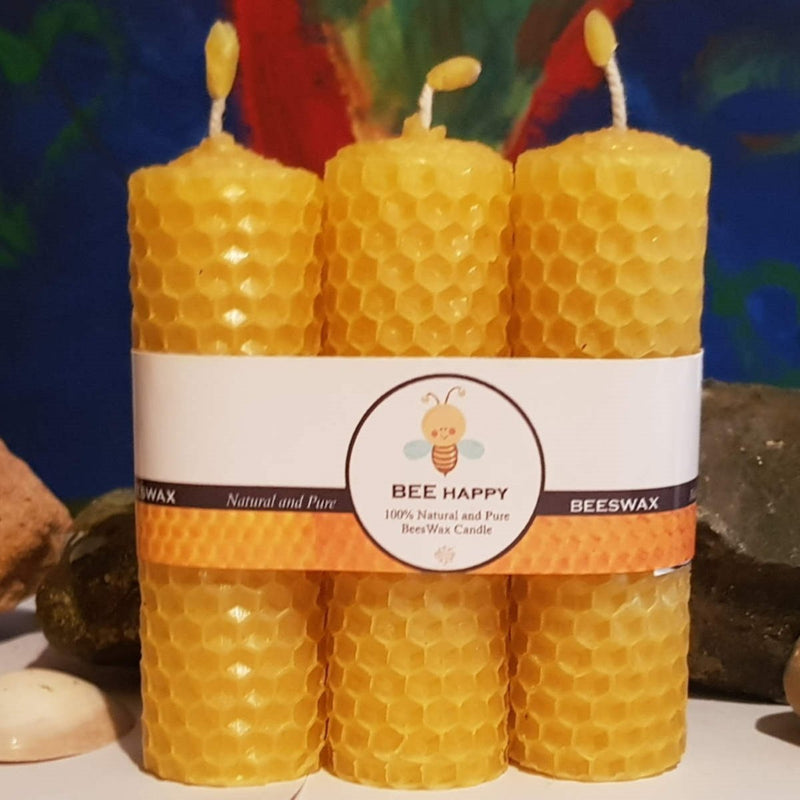 Buy BEE Happy | Pure Beeswax Hand-Rolled Candle pack of 3 | Shop Verified Sustainable Products on Brown Living