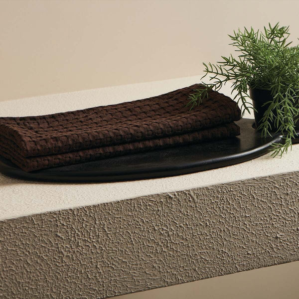 Beehive Bamboo Textured Waffle Hand Towel-Peat | Verified Sustainable Bath Linens on Brown Living™