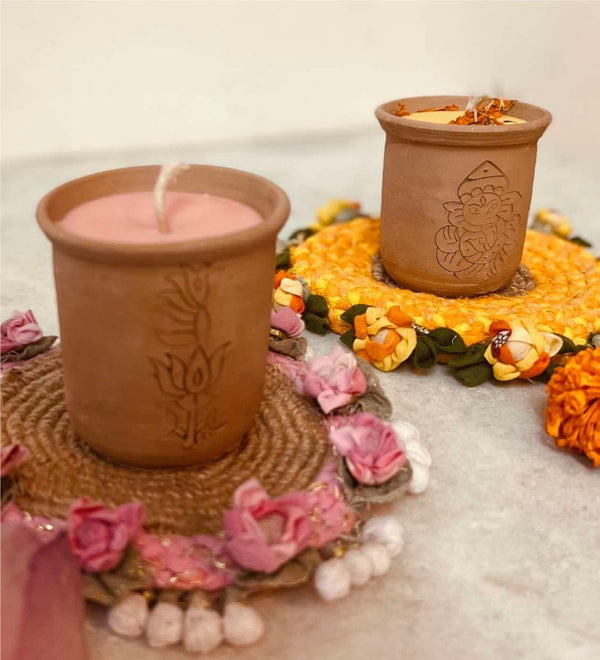 Buy Beej Gheebatti (Devotion)-Set of 2 Diyas Ganesh Ji & Laxmi Ji | Shop Verified Sustainable Pooja Needs on Brown Living™