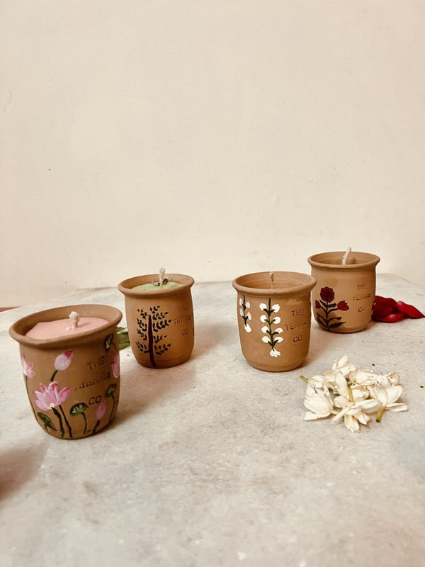 Buy Beej Gheebatti Glass -Terra Cotta Hand Painted with option of matching Coaster | Shop Verified Sustainable Candles & Fragrances on Brown Living™