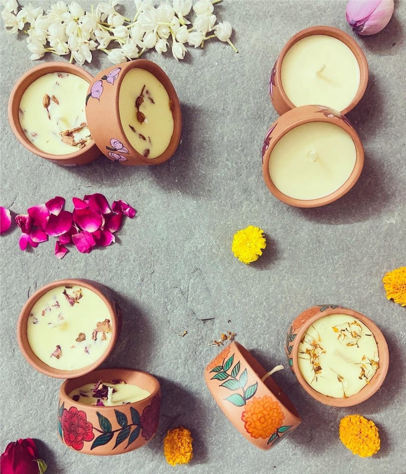 Buy Beej Gheebatti Kalam -Terra Cotta Katori Hand Painted | Shop Verified Sustainable Candles & Fragrances on Brown Living™