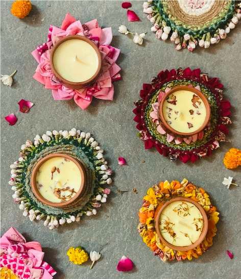 Buy Beej Gheebatti Kalam -Terra Cotta Katori Hand Painted with Coaster | Shop Verified Sustainable Candles & Fragrances on Brown Living™