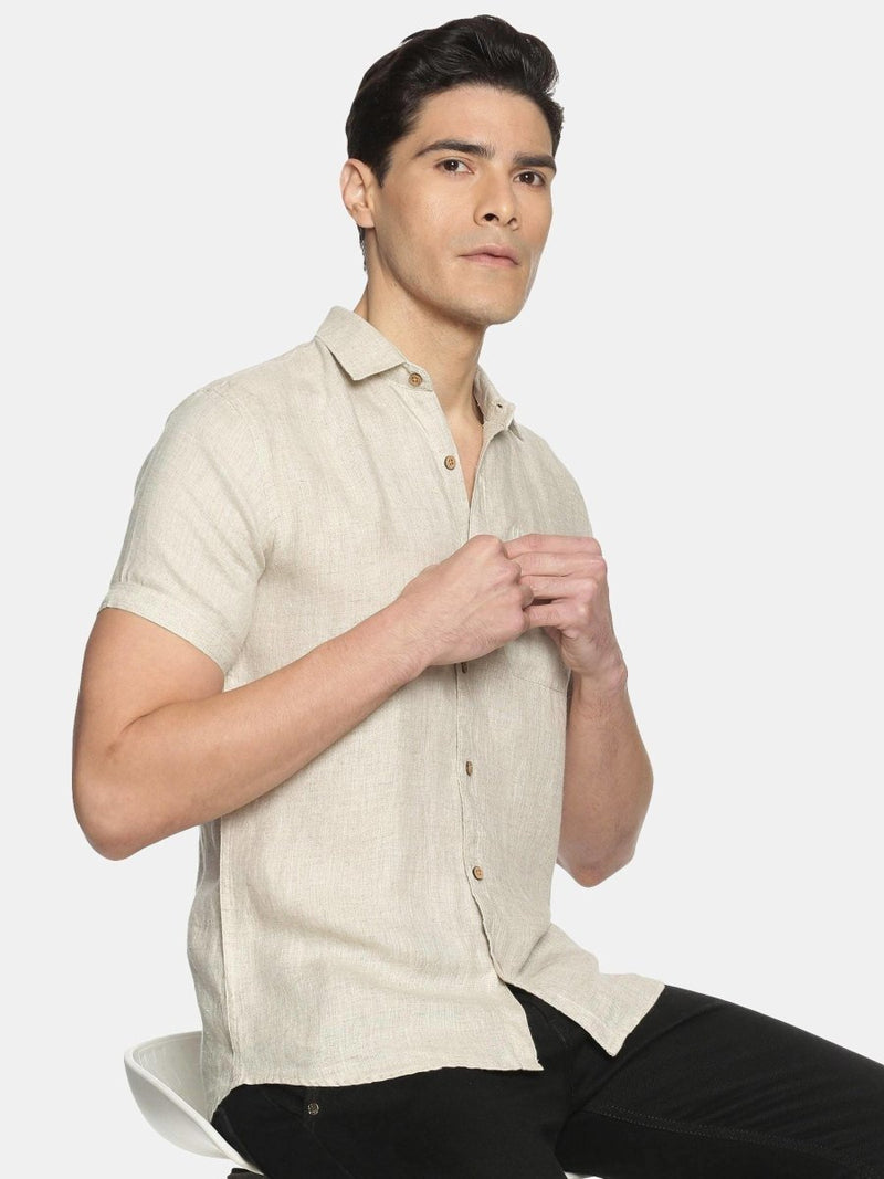 Buy Beige Colour Slim Fit Hemp Casual Shirt | Shop Verified Sustainable Mens Shirt on Brown Living™