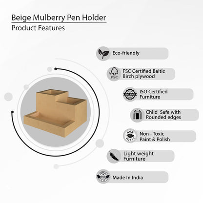 Beige Mulberry | Wooden Pen Holder | Verified Sustainable by Brown Living™