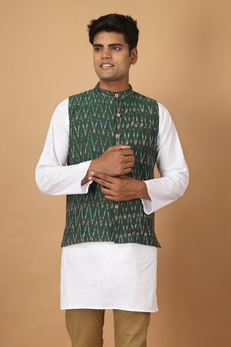 Bhor Ikat Mens Nehru Cotton Jacket | Verified Sustainable by Brown Living™