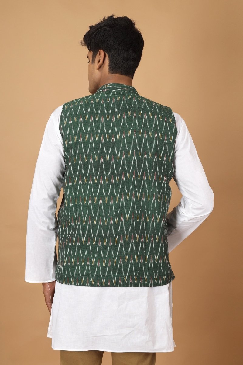 Buy Bhor Ikat Mens Nehru Cotton Jacket | Shop Verified Sustainable Mens Jacket on Brown Living™