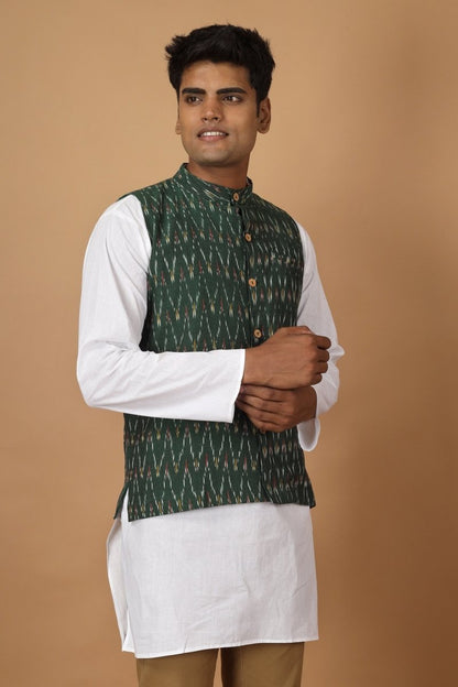 Bhor Ikat Mens Nehru Cotton Jacket | Verified Sustainable by Brown Living™