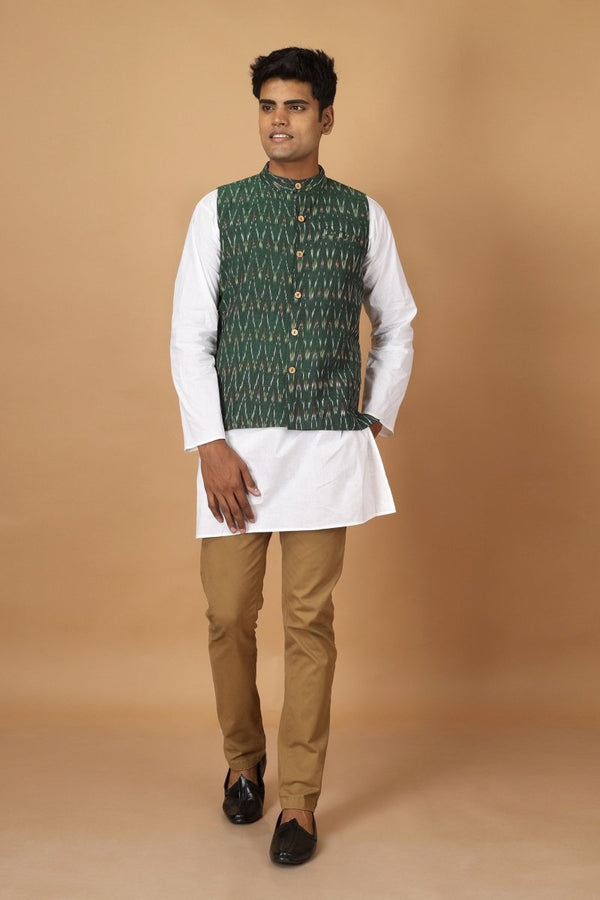 Buy Bhor Ikat Mens Nehru Cotton Jacket | Shop Verified Sustainable Products on Brown Living